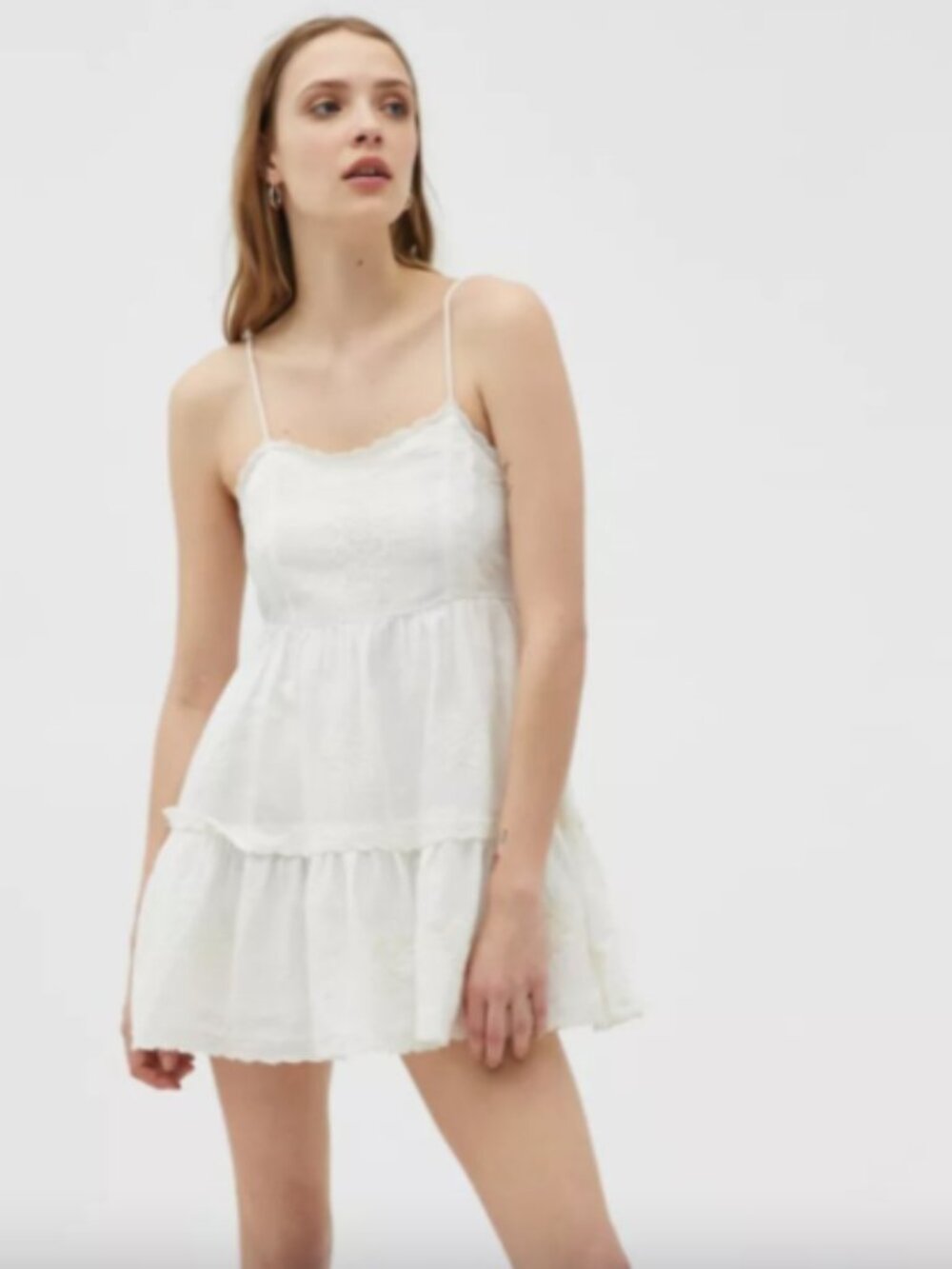 Urban Outfitters Hanna Embroidered Babydoll White Mini Dress Size M